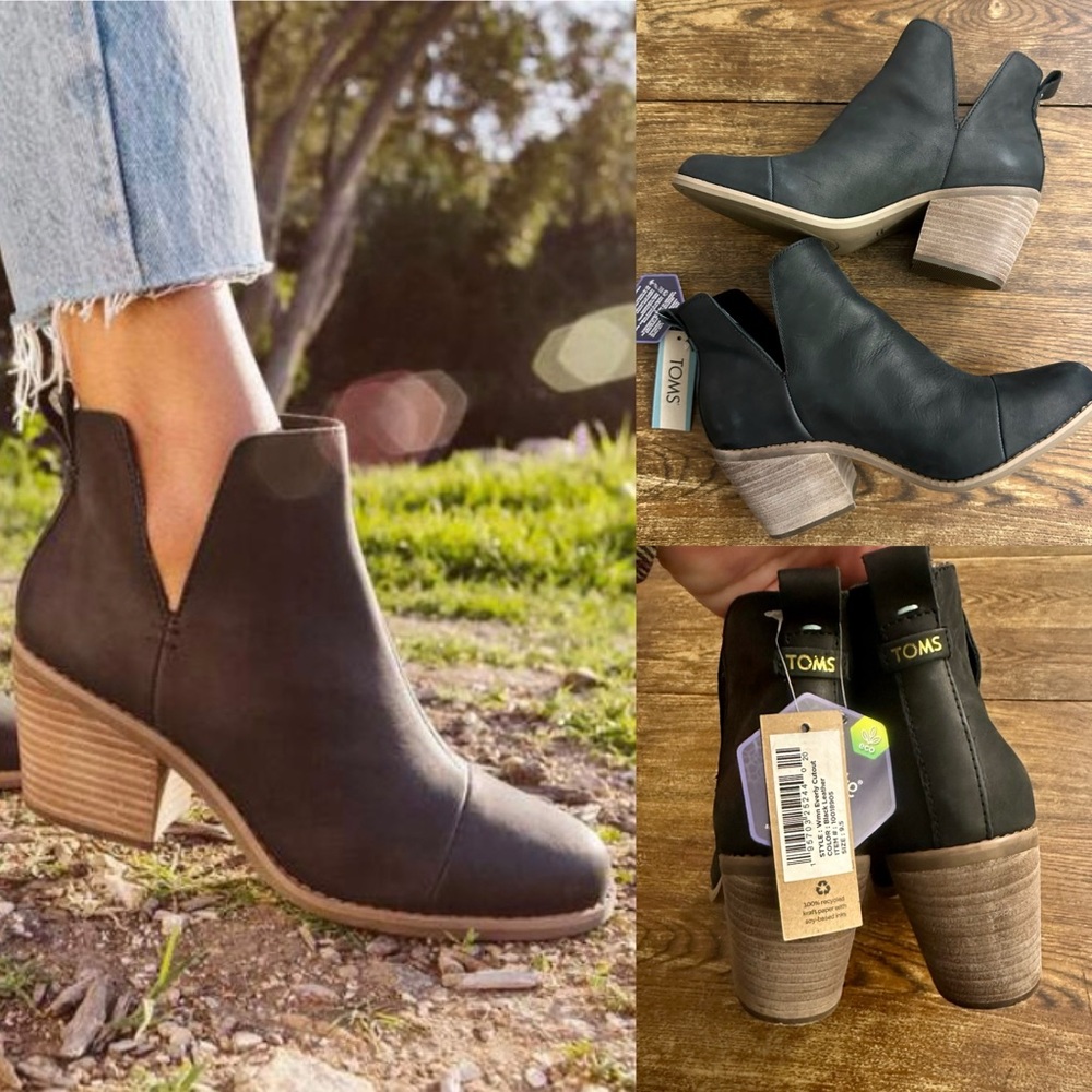 NWT - TOMS Women Everly Cutout Black Leather Booties - Size 9.5